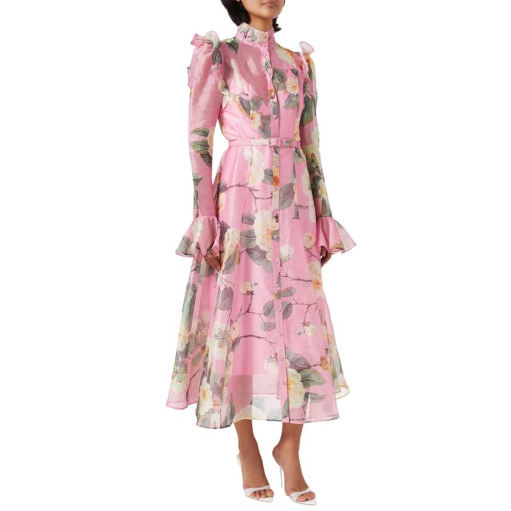Leo Lin Womens Katrina Butterfly Sleeve Midi Dress 2 Camelia - NWT